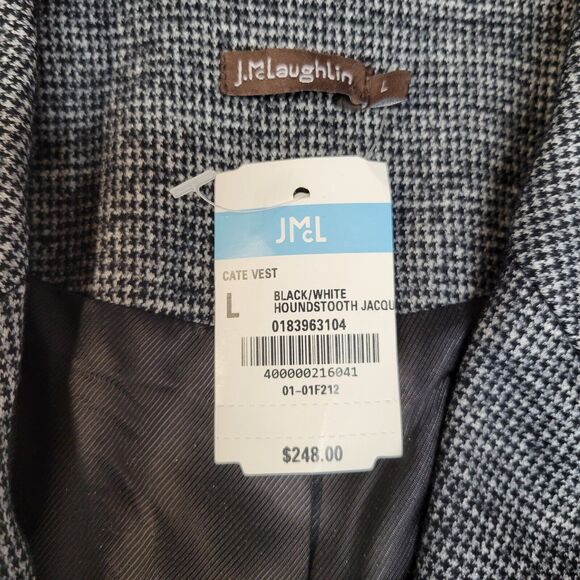 J Mclaughlin Cate Vest Size Large Tunic Blazer Black White Houndstooth Wool NEW - Picture 7 of 11